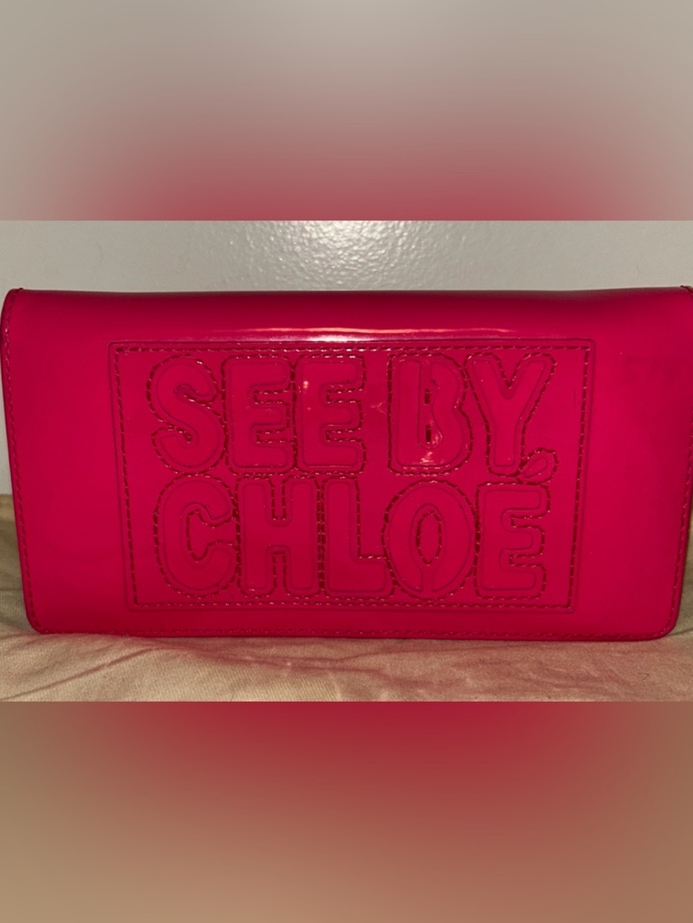See By Chloé Patent Leather Wallet in Hot Pink with Aftermarket Gold Chain. - Picture 2 of 8